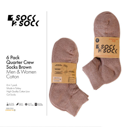 6 PACK QUARTER CREW SOCKS BROWN