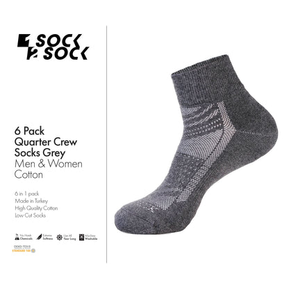 6 PACK QUARTER CREW SOCKS GREY