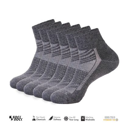 6 PACK QUARTER CREW SOCKS GREY