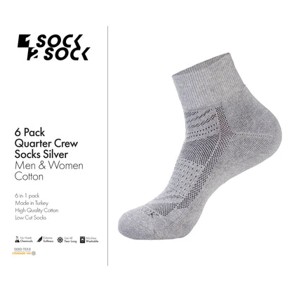 6 PACK QUARTER CREW SOCKS SILVER