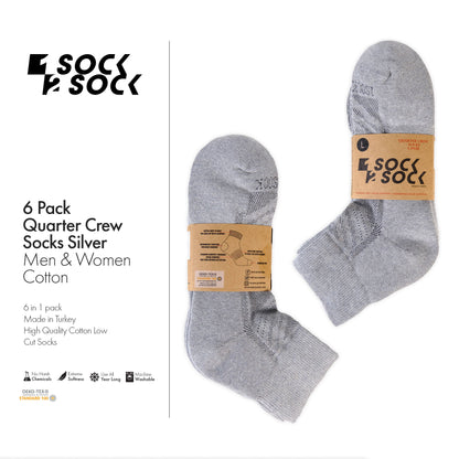 6 PACK QUARTER CREW SOCKS SILVER