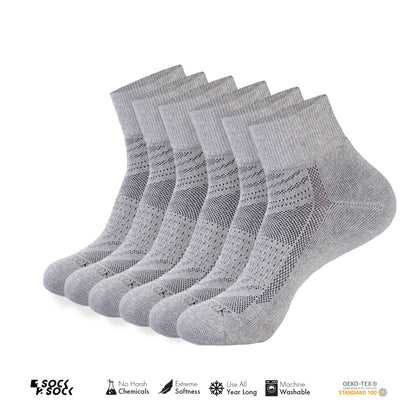 6 PACK QUARTER CREW SOCKS SILVER