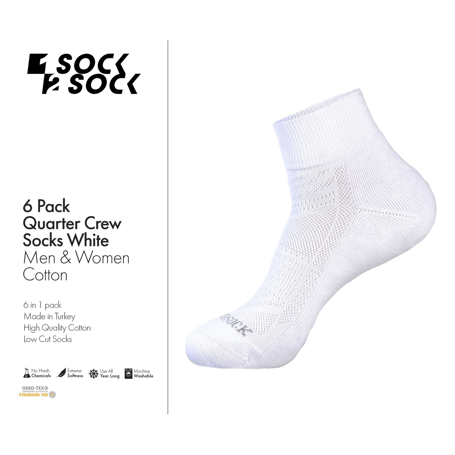 6 PACK QUARTER CREW SOCKS WHITE