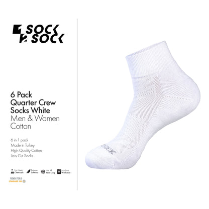 6 PACK QUARTER CREW SOCKS WHITE