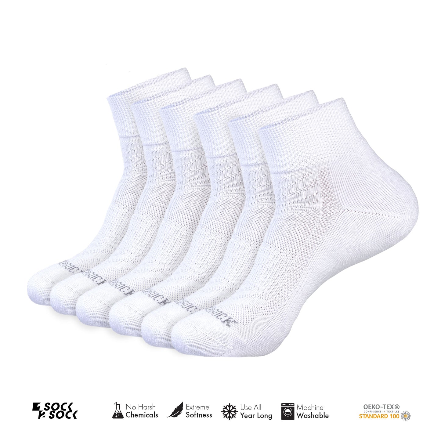 6 PACK QUARTER CREW SOCKS WHITE