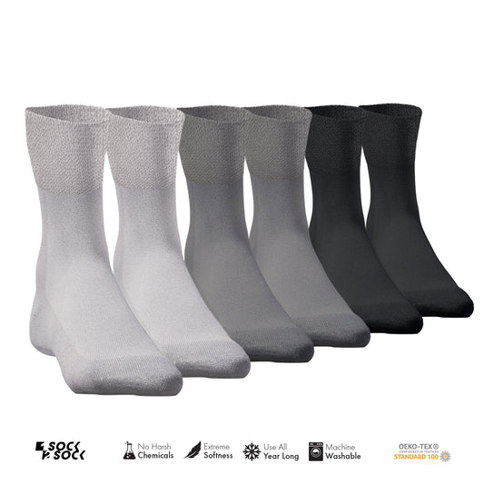 6 PACK DIABETIC QUARTER SOCKS FOR MEN AND WOMEN GREY