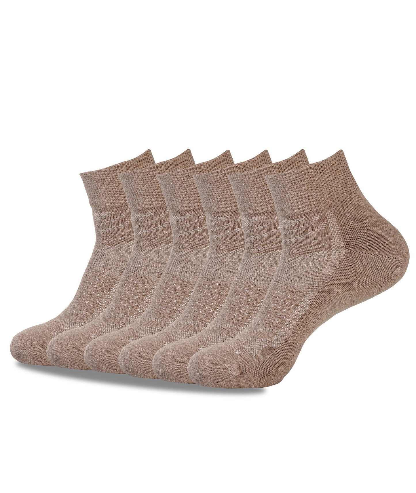 6 PACK QUARTER CREW SOCKS BROWN