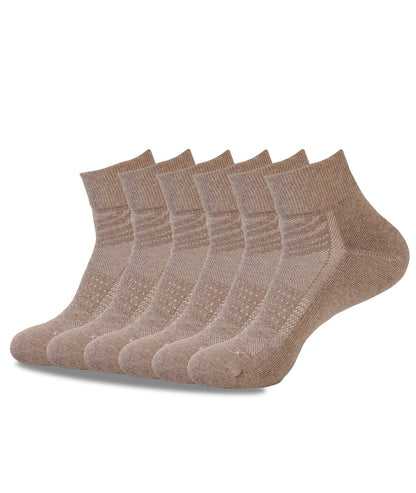 6 PACK QUARTER CREW SOCKS BROWN