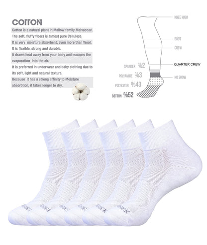 6 PACK QUARTER CREW SOCKS WHITE