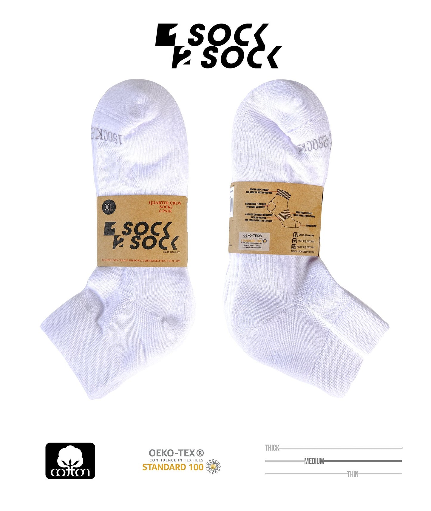 6 PACK QUARTER CREW SOCKS WHITE