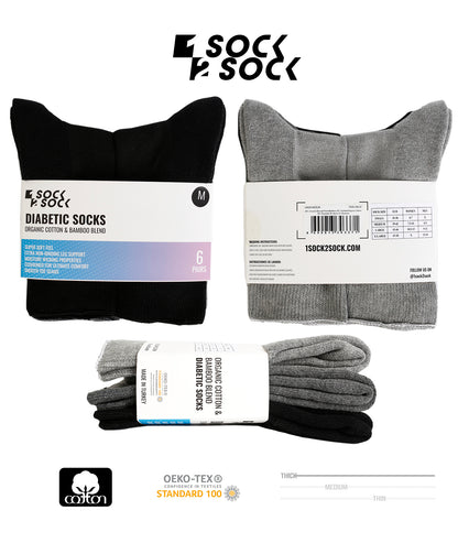 6 PACK DIABETIC SOCKS GREY