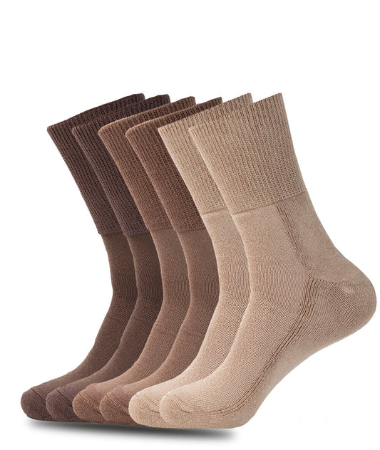 6 PACK DIABETIC SOCKS BROWN