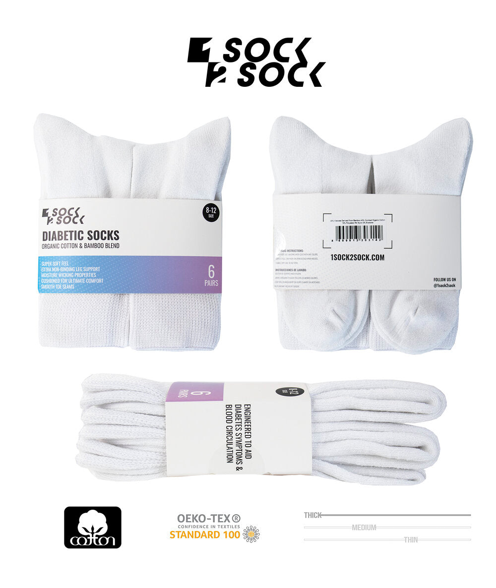 6 PACK DIABETIC SOCKS WHITE