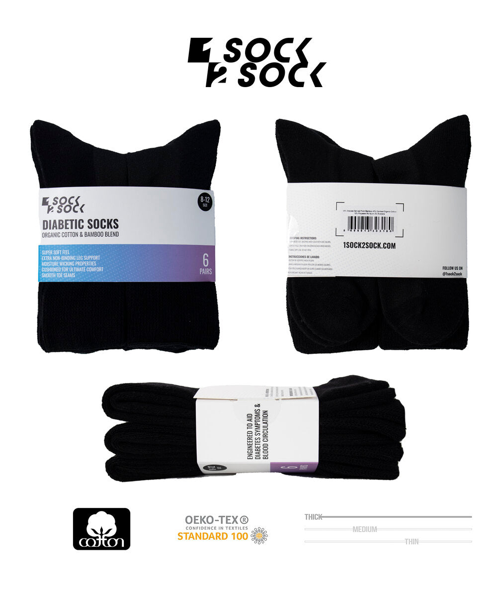 6 PACK DIABETIC SOCKS BLACK