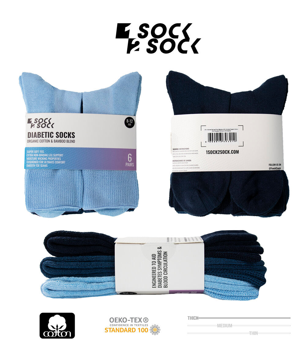 6 PACK DIABETIC SOCKS BLUE